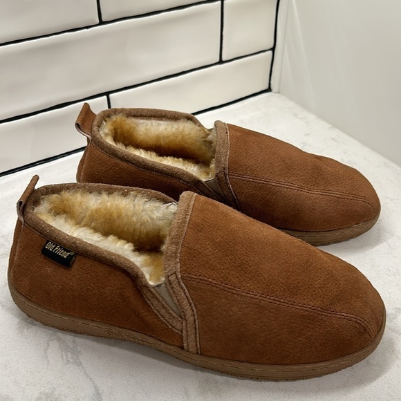 Romeo Genuine Shearling Leather OLD FRIEND Men’s Size 9 Slippers Chestnut - Picture 2 of 16